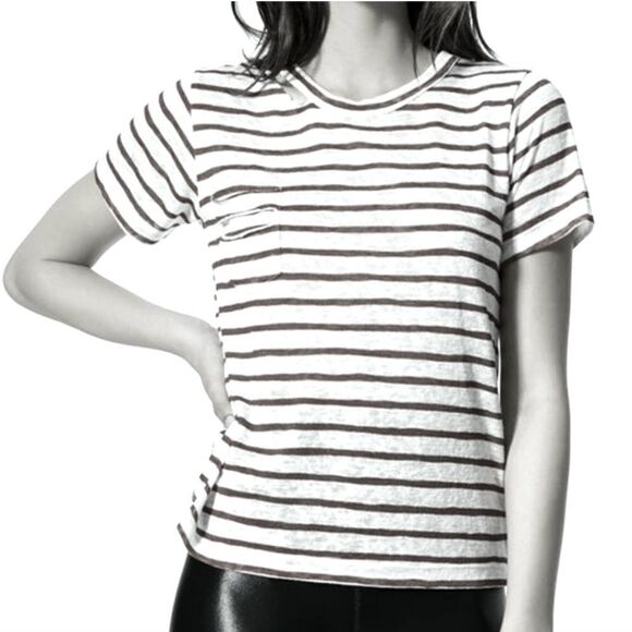 LNA Iles Navy Stripe Distressed Crewneck Short-sleeve Pullover Top - Picture 1 of 16